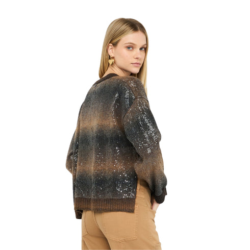 Maglia Donna a girocollo, con paillettes, in misto lana